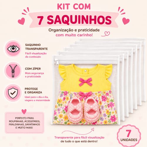 Kit 7 Saquinhos Maternidade Organizador 33 x 27  Mala Bebê