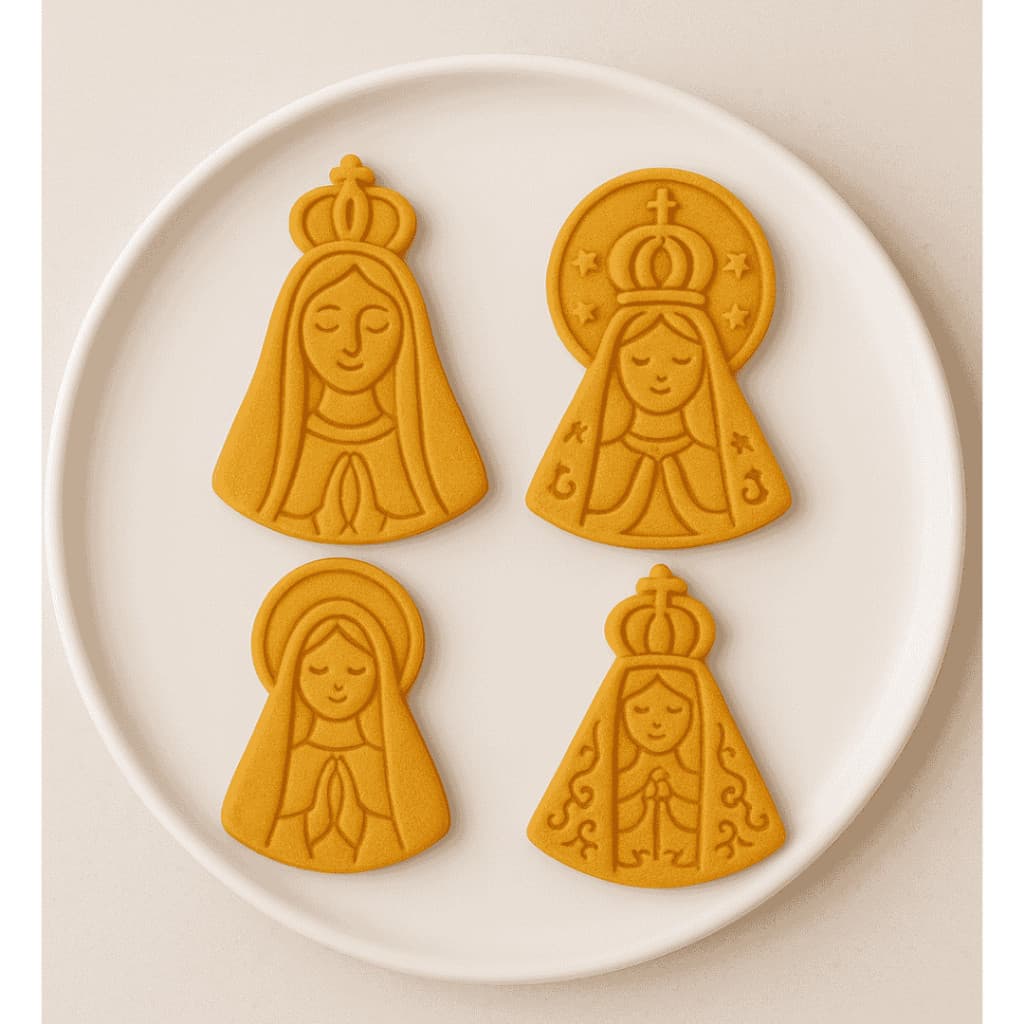 NOSSA SENHORA Cortador Biscoito  | Kit 4 pçs | Opções 6, 8 e 10cm | Batizado | Confeitaria com Fé 