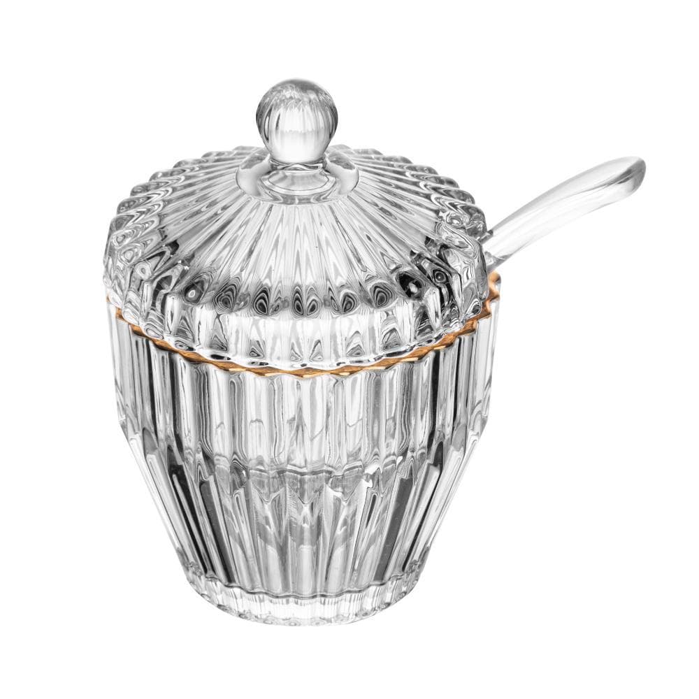 Açucareiro de Cristal com Fio de Ouro Império 8cm Wolff - Porta Açúcar com Tampa de Mesa Posta